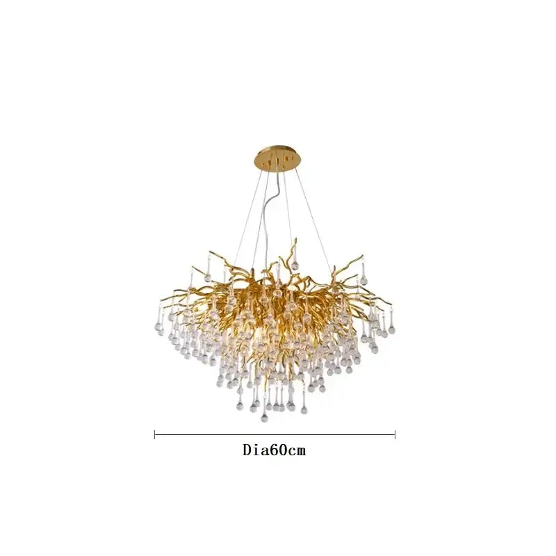 Modern gold crystal ceiling chandelier with intricate branch design and clear crystal droplets for decorbites crystal ceiling decor
