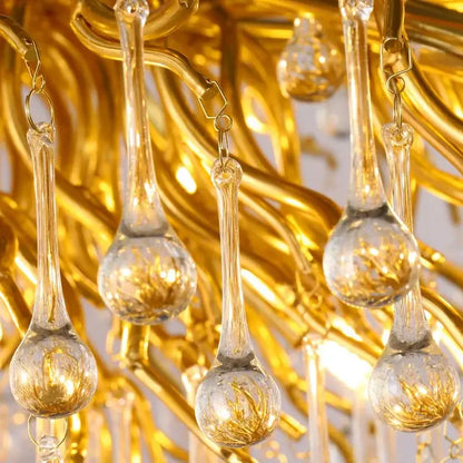Modern gold crystal ceiling chandelier with clear glass teardrop pendants for elegant decorbites crystal ceiling decor