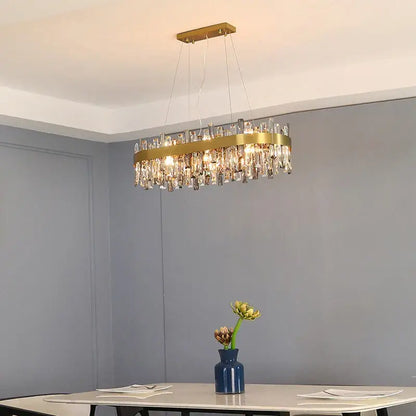 Modern gold crystal ceiling chandelier with metal frame and hanging prisms for living room decorbites crystal ceiling