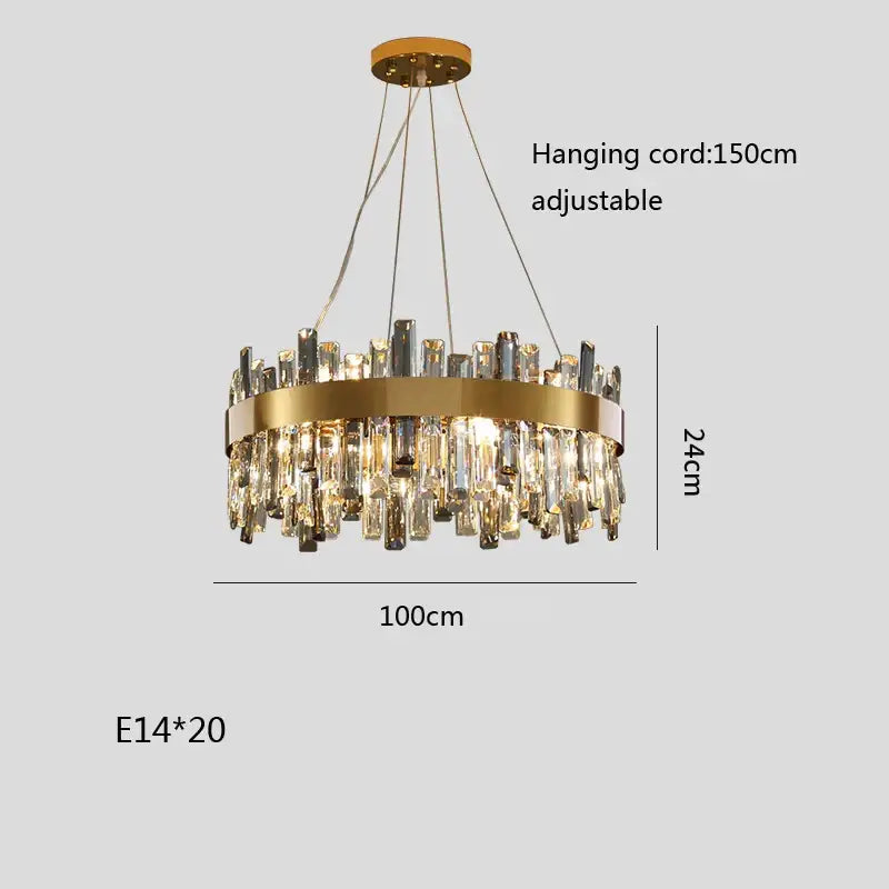 Modern gold crystal ceiling chandelier with clear and smoky crystal droplets on brass ring for living room decorbites crystal ceiling