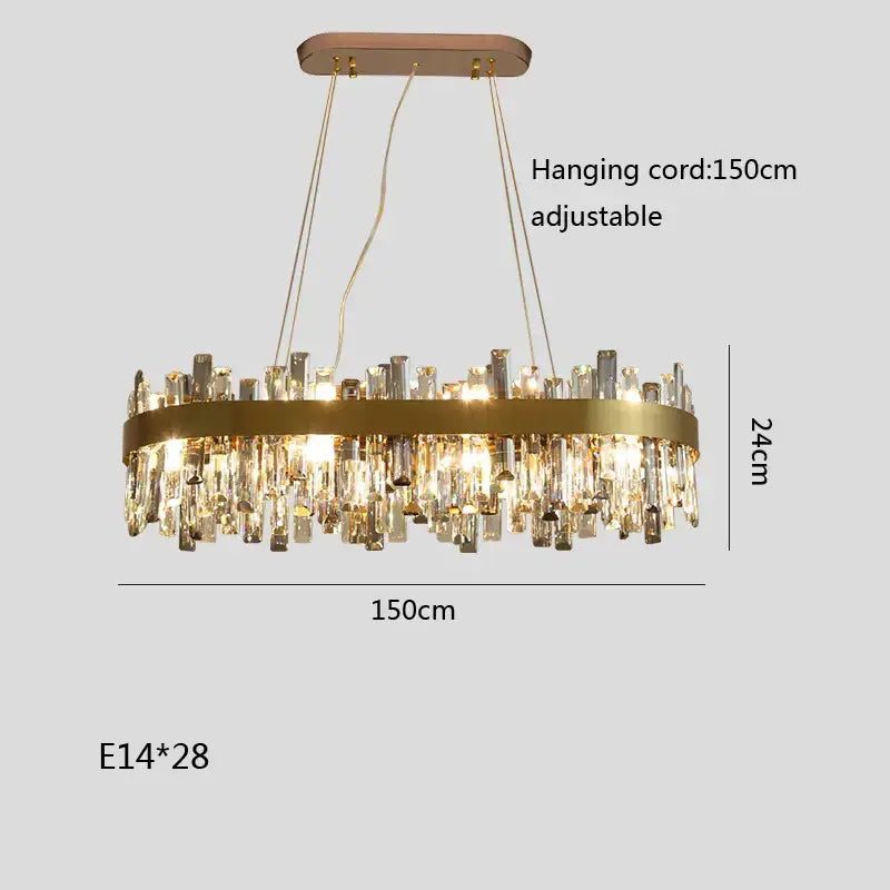 Modern gold crystal ceiling chandelier with gold-toned frame and cascading clear crystal prisms for living room decorbites crystal ceiling