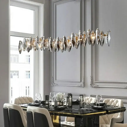 Modern gold crystal ceiling chandelier with faceted crystal discs and gold-toned metal arms by decorbites crystal ceiling