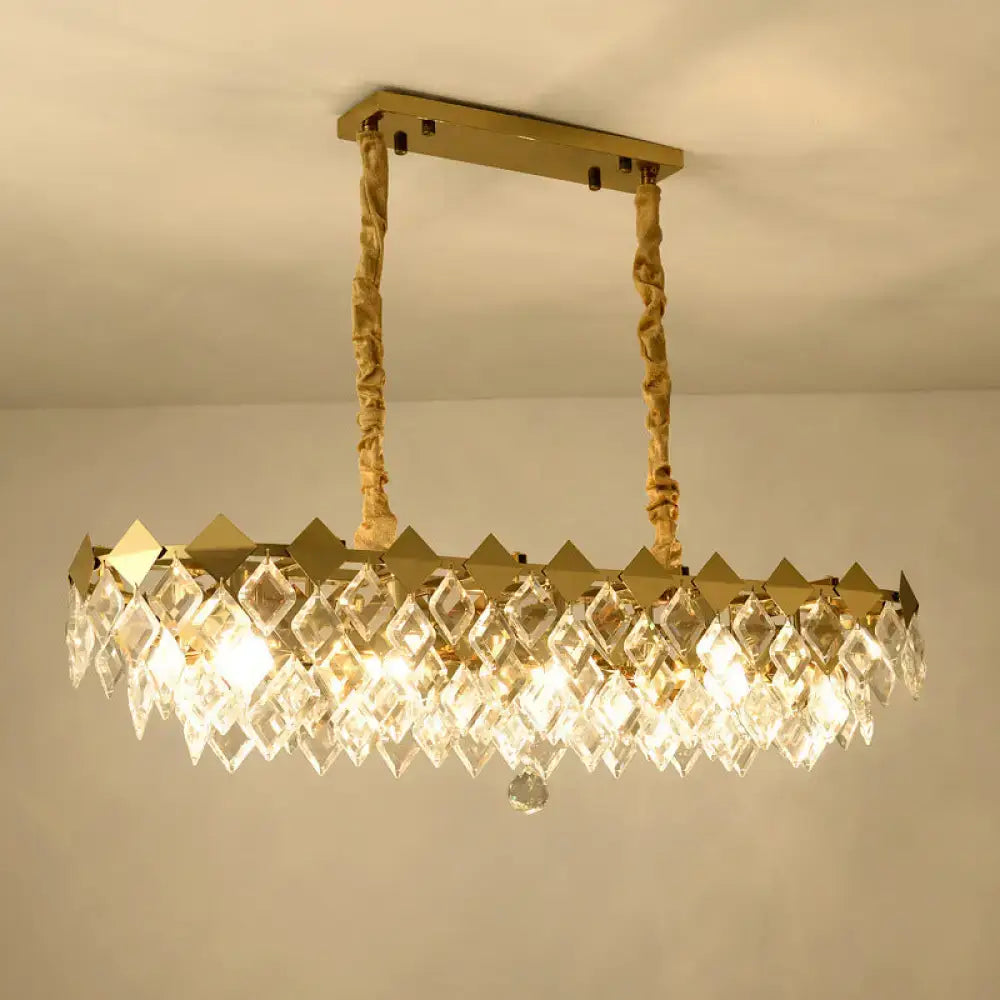 DecorBites modern gold finish crystal chandelier with twisted rope chains and faceted prisms ceiling light fixture e12 e14