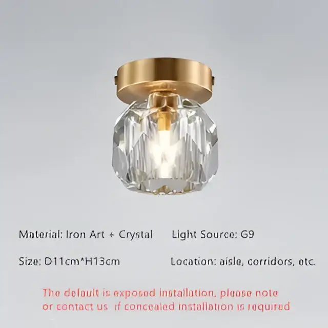 Modern gold crystal ceiling lights featuring a faceted crystal globe and iron base for bedroom use ceiling lights