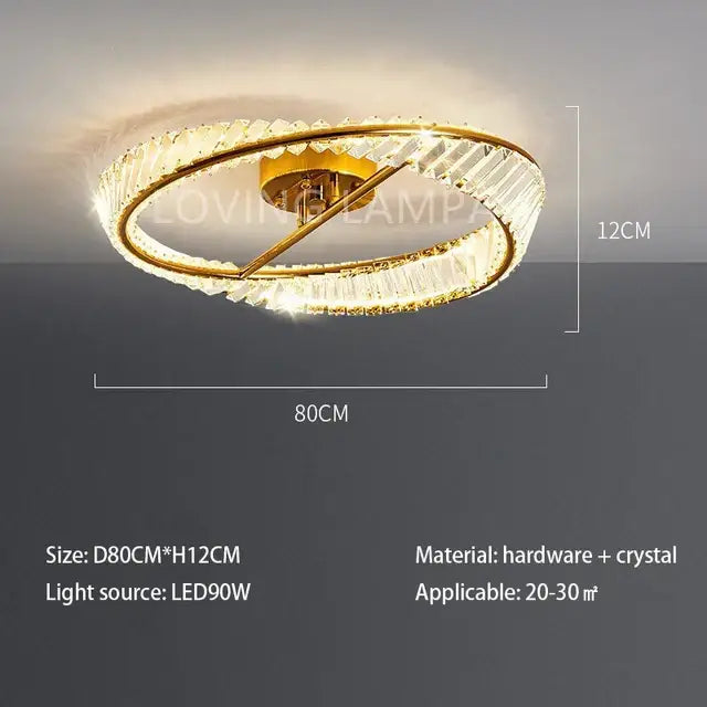 Modern gold ceiling pendant light with crystal accents and circular design for elegant living room decor