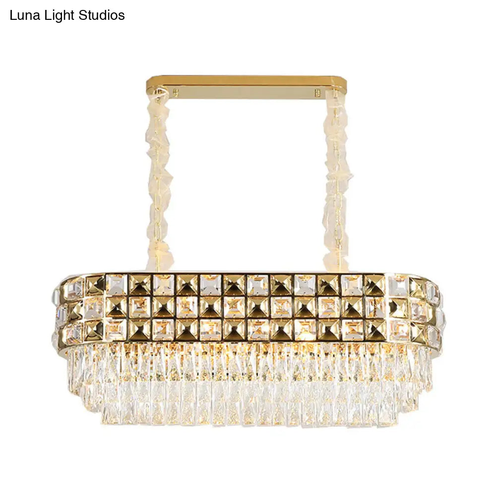 Lámpara de araña moderna de cristal dorado - Lámpara colgante ovalada de 10 luces