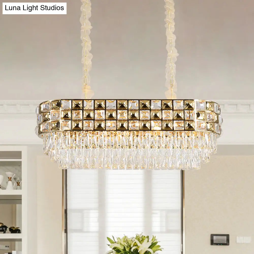 Lámpara de araña moderna de cristal dorado - Lámpara colgante ovalada de 10 luces