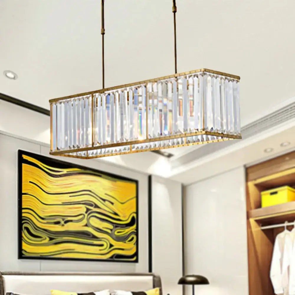 DecorBites modern 3-light clear crystal chandelier with gold metal frame and vertical glass prisms for dining room 110v-120v