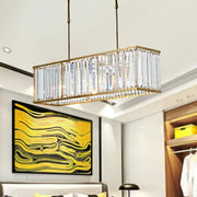 DecorBites modern 3-light clear crystal chandelier with gold metal frame and vertical glass prisms for dining room 110v-120v