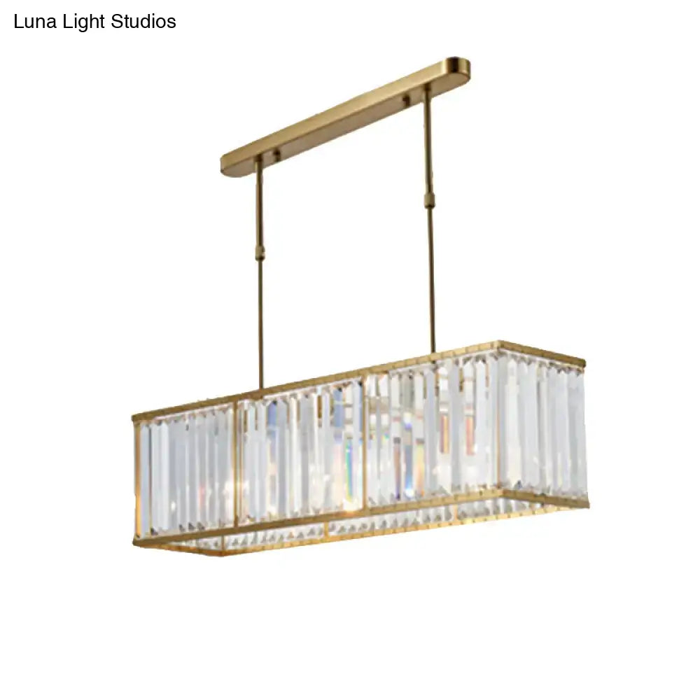 Rectangular DecorBites™ modern 3-light chandelier with gold metal frame and clear crystal prisms for dining room 110v-120v use