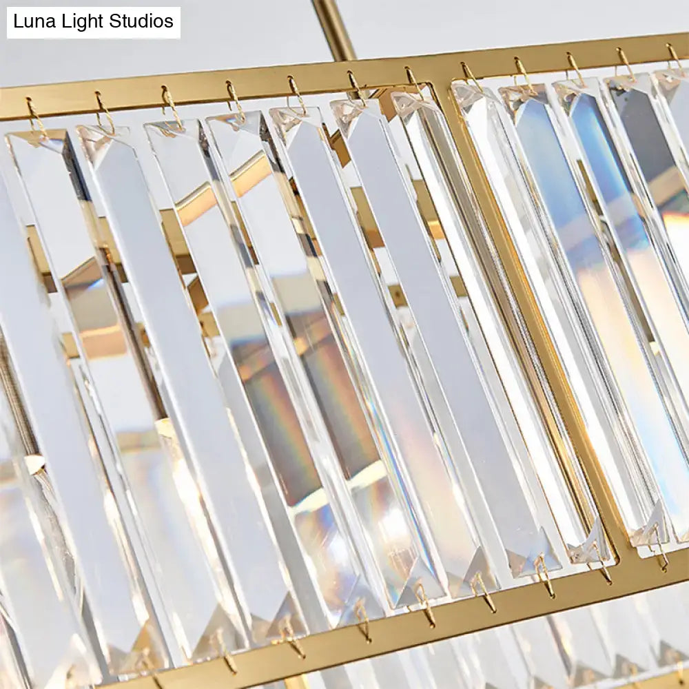 Gold-toned rectangular DecorBites™ modern 3-light clear crystal chandelier with prisms for dining room 220v-240v use