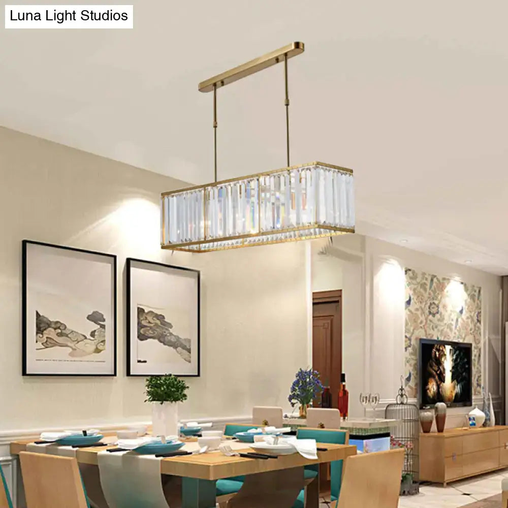Decorbites modern 3-light gold-toned rectangular chandelier with clear crystal rods for dining room 110v-120v use