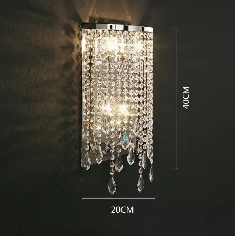 Modern gold crystal chandelier lighting fixture with 40cm wall-mounted sconce featuring clear crystal beads and chrome frame decorbites crystal chandelier