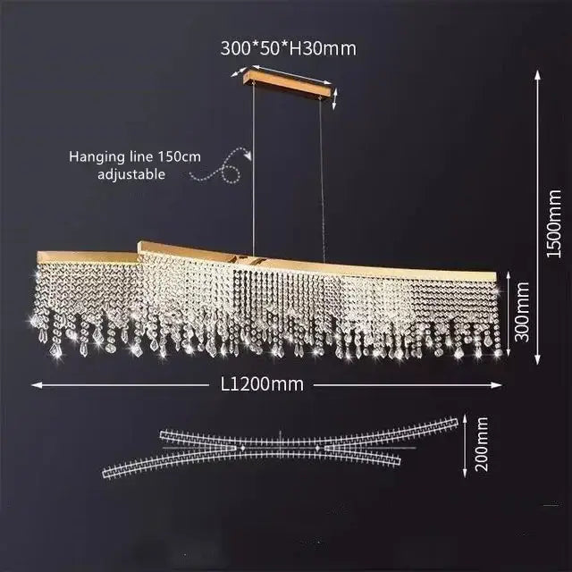 Modern gold crystal chandelier lighting fixture with rectangular wooden top and cascading crystal beads for dining room decorbites crystal chandelier