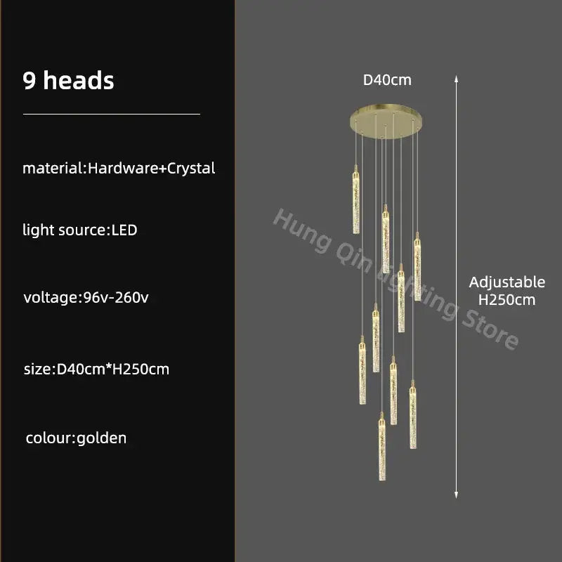 Modern gold crystal chandelier dining room luxury pendant light with nine crystal encrusted light heads by decorbites crystal chandelier
