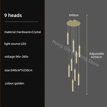 Modern gold crystal chandelier dining room luxury pendant light with nine crystal encrusted light heads by decorbites crystal chandelier