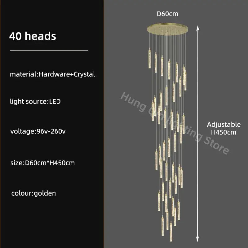 Modern gold crystal chandelier with 40 crystal-encased led light heads by decorbites for luxury dining room decor