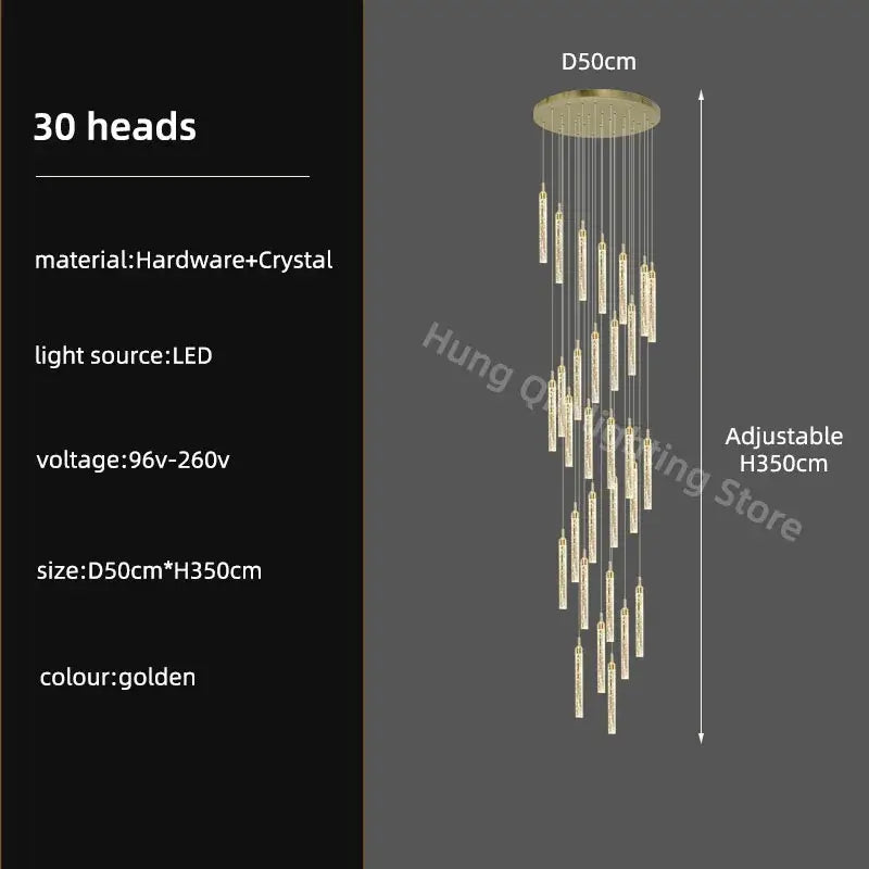 Modern gold crystal chandelier with 30 crystal-encased led light heads for luxury dining room decorbites crystal chandelier