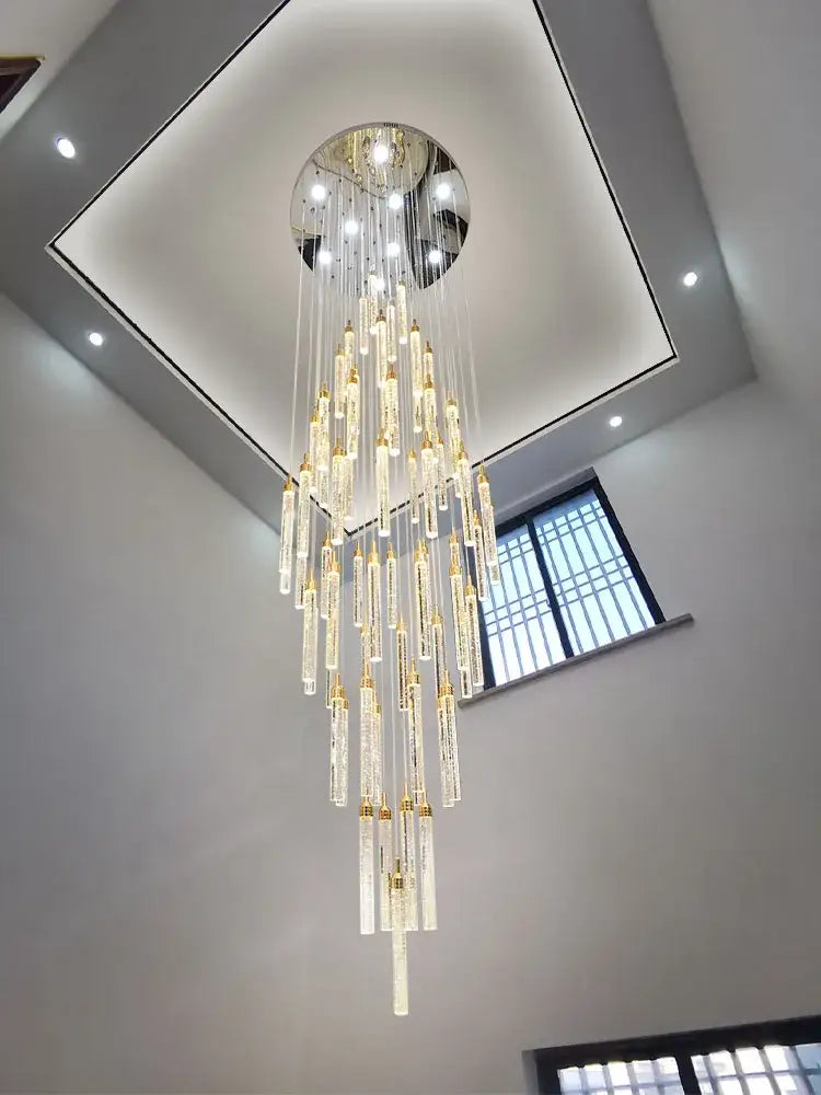 Modern gold crystal chandelier with cascading clear rods and mirrored fixture for luxury dining room decorbites crystal chandelier