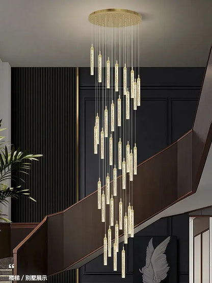 Modern gold crystal chandelier with cascading cylindrical glass pendant lights ideal for luxury dining room decorbites crystal chandelier