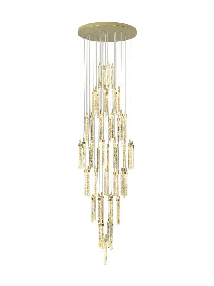 Modern gold crystal chandelier with cascading cylindrical glass elements for luxury dining room decorbites crystal chandelier