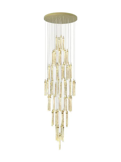 Modern gold crystal chandelier with cascading cylindrical glass elements for luxury dining room decorbites crystal chandelier