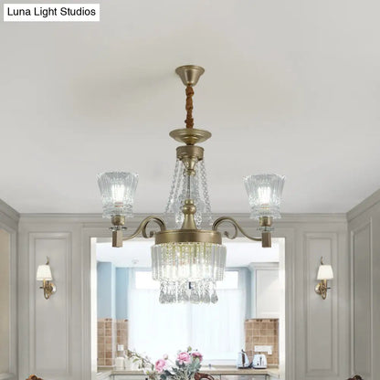 Lámpara colgante moderna de cristal dorado con pantallas cónicas transparentes - Lámpara de 6/9 luces para dormitorio