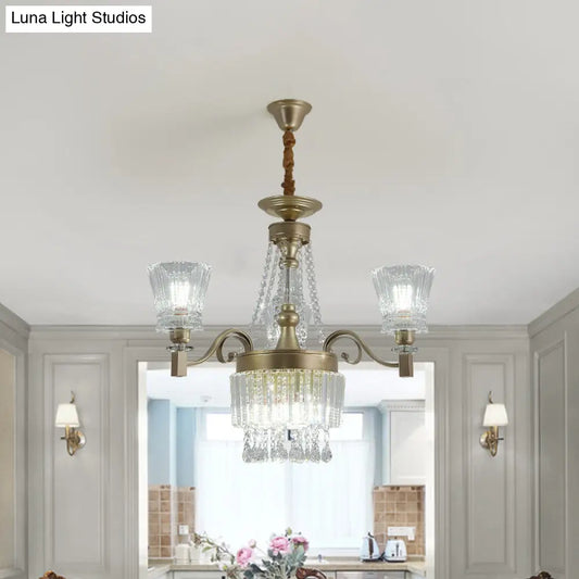 Lámpara colgante moderna de cristal dorado con pantallas cónicas transparentes - Lámpara de 6/9 luces para dormitorio