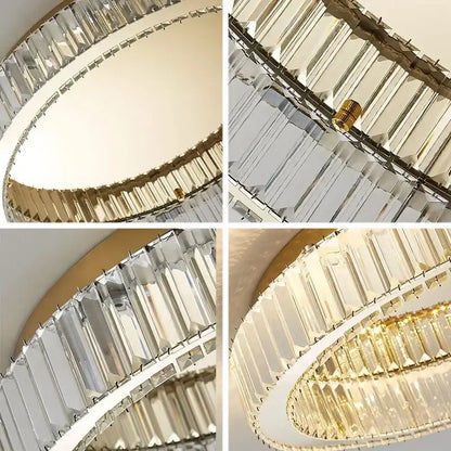 Modern gold crystal circle led chandelier with multiple tiers of clear faceted crystal prisms for living room decorbites crystal circle ceiling light