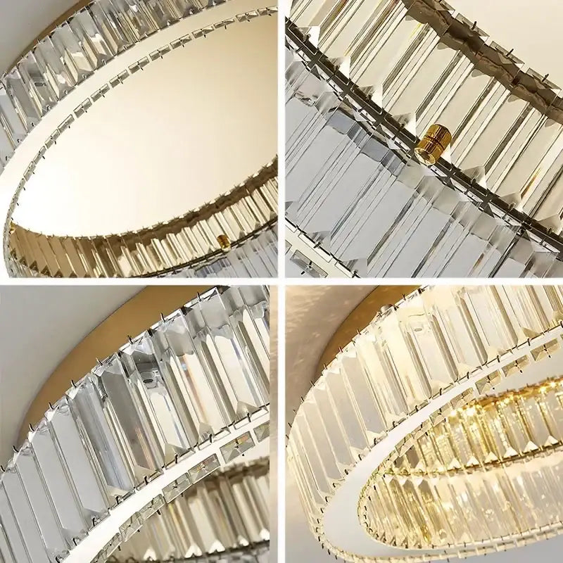 Modern gold crystal circle led chandelier with multiple tiers of clear faceted crystal prisms for living room decorbites crystal circle ceiling light