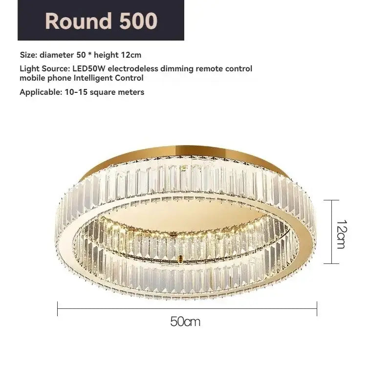Modern gold crystal circle led chandelier featuring two concentric rings of faceted crystal elements for living room decorbites crystal circle circle led ceiling