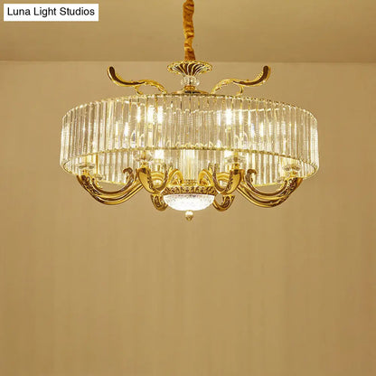 Lámpara de techo colgante moderna con forma de círculo de cristal dorado - 6/8 luces
