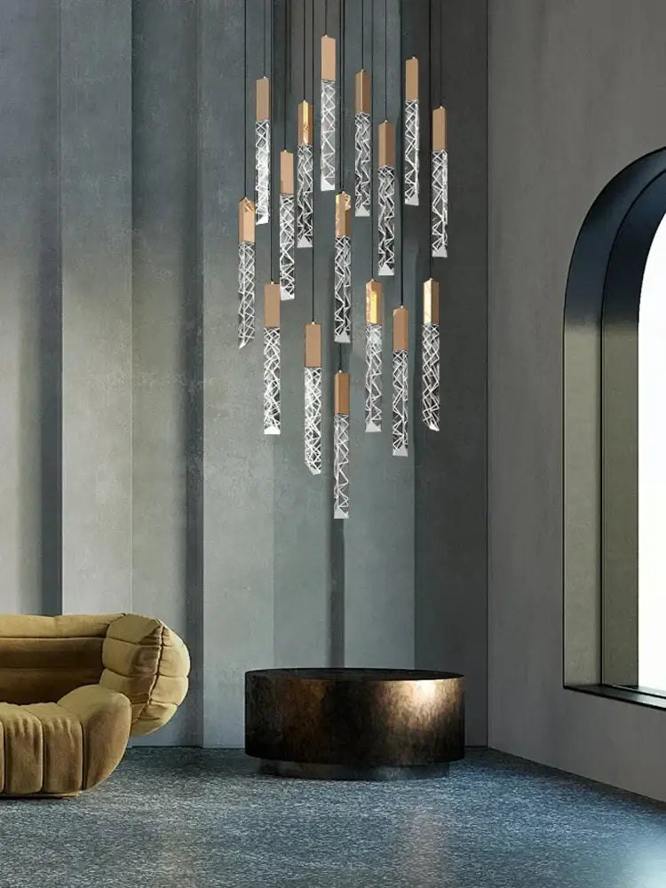 Modern gold crystal circular staircase chandelier with clear glass and gold-toned accents for villa foyer decorbites crystal circular
