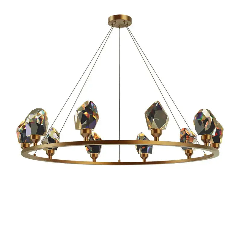 Modern gold crystal copper round chandelier with faceted iridescent pendants for dining room decorbites crystal copper design