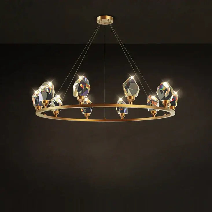 Modern gold crystal copper round chandelier with faceted crystals for dining room decorbites crystal copper lighting