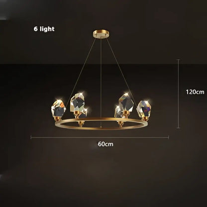 Modern gold crystal copper round chandelier with six faceted crystal lights for dining room decorbites crystal copper design