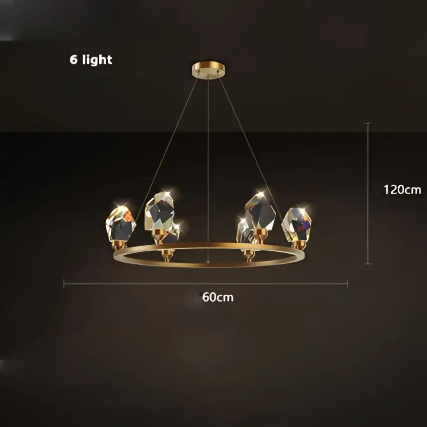 Modern gold crystal copper round chandelier with six faceted crystal lights for dining room decorbites crystal copper design