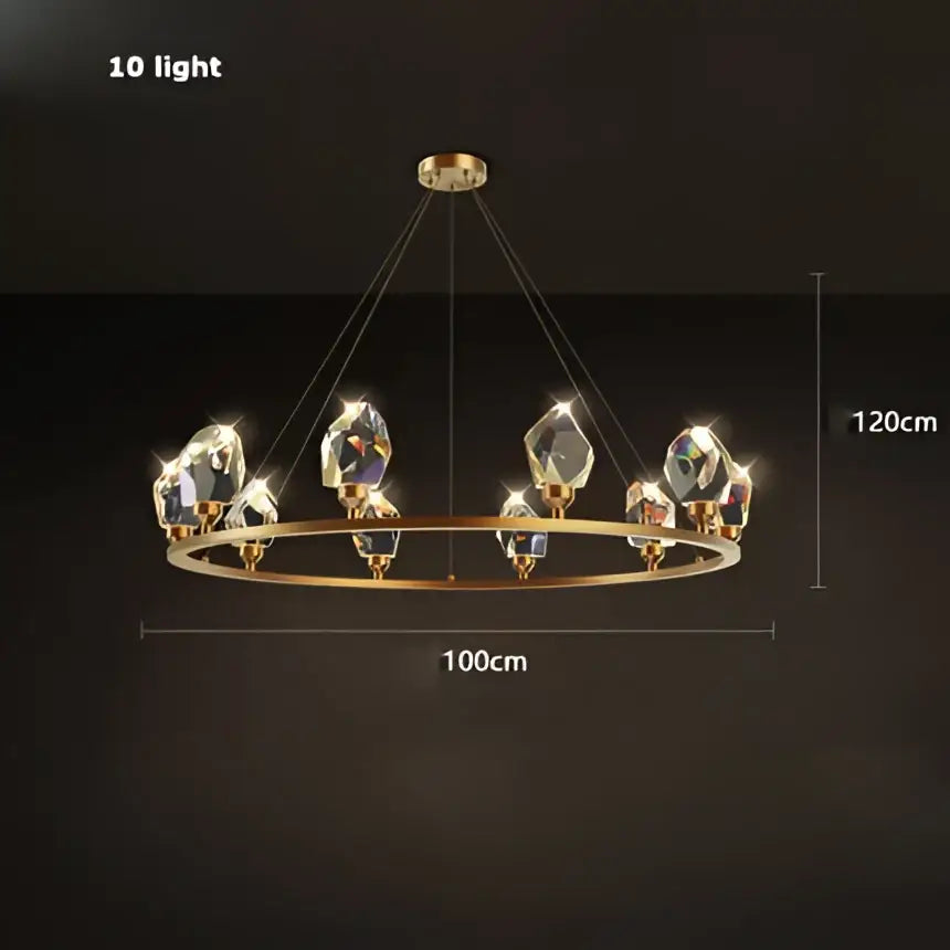 Modern gold crystal copper round chandelier with ten faceted crystal lights for dining room decorbites crystal copper