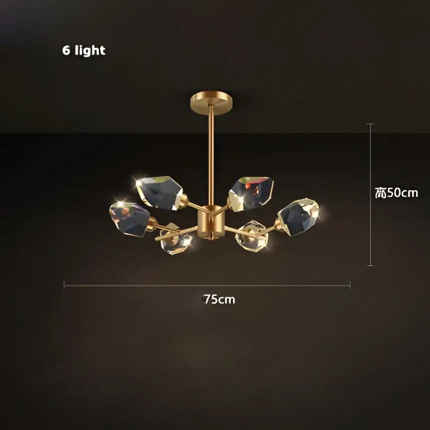 Modern gold crystal copper round chandelier with six faceted lights for dining room decorbites crystal copper design