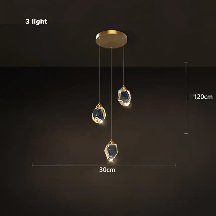 Modern gold crystal copper round chandelier with three faceted illuminated pendants for dining room decorbites crystal copper