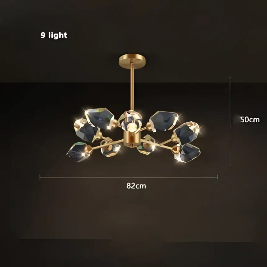 Modern gold crystal copper round chandelier with nine faceted blue crystal lights for dining room decorbites crystal copper