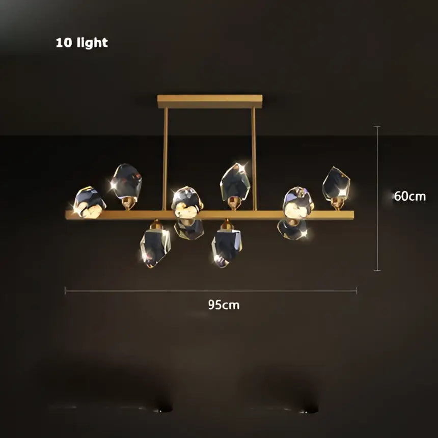 Modern gold crystal copper round chandelier with ten illuminated dark blue pendants for dining room decorbites crystal copper
