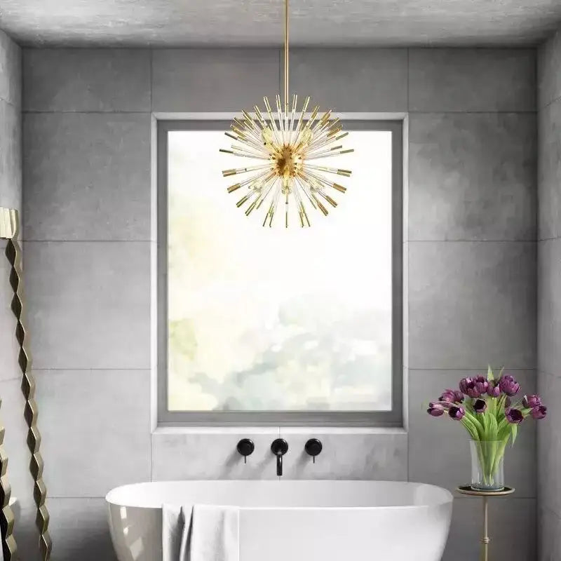 Modern gold crystal dandelion led chandelier with gold-toned starburst and clear glass arms for living room decorbites crystal dandelion