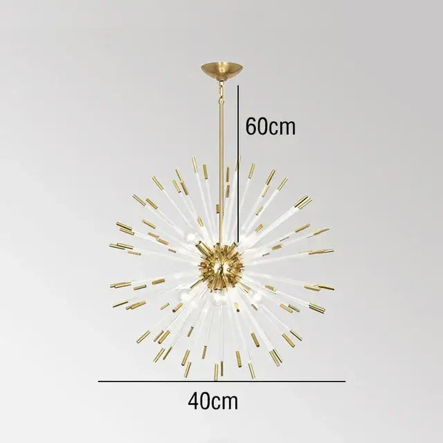 Modern gold crystal dandelion led chandelier with brass-capped glass rods for living room decorbites crystal dandelion