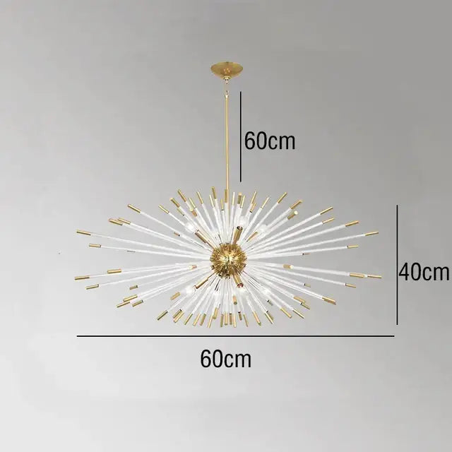 Modern gold crystal dandelion led chandelier with clear glass rods and metallic accents for living room decorbites crystal dandelion