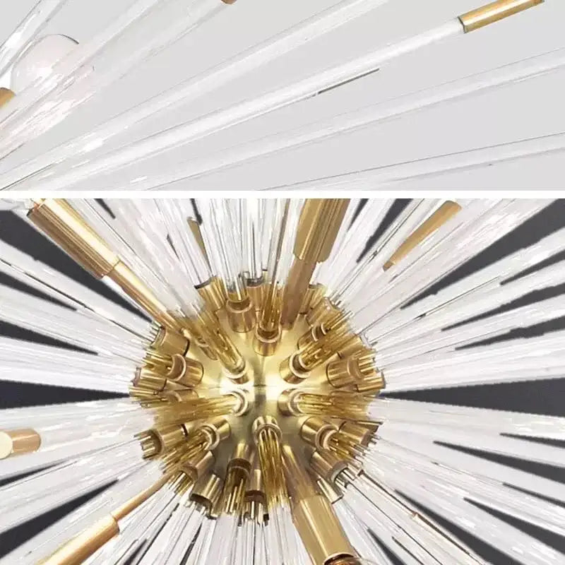Modern gold crystal dandelion led chandelier with a gold-toned metallic center and clear glass rods for living room decorbites crystal dandelion