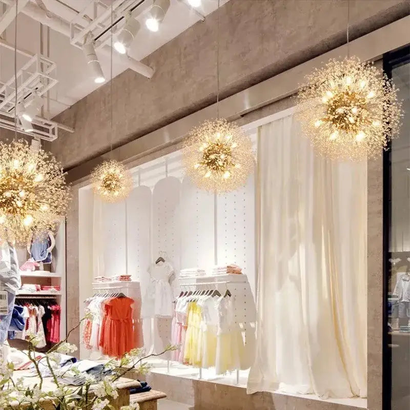 Modern gold crystal dandelion pendant light featuring golden spherical wireframe design for dining room decorbites pendant lights