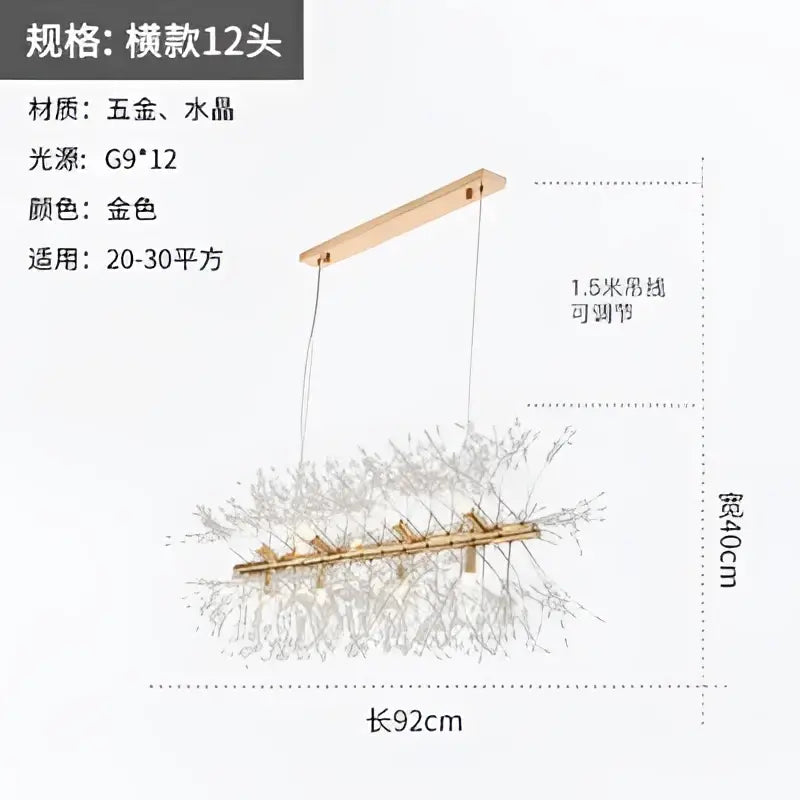 Modern gold crystal dandelion pendant light with wooden frame and crystal glass elements for dining room decorbites pendant lights