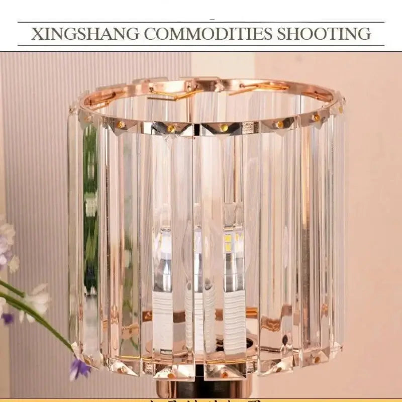 Modern gold crystal desk lamp with rose gold and clear prismatic glass panels from decorbites crystal desk collection