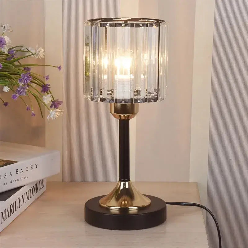 Modern gold crystal desk lamp with clear ribbed glass shade and brass accents decorbites crystal desk lamp